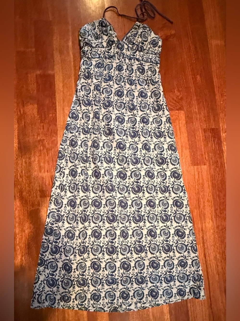 Mossimo Supply Co. Navy & White Paisley Halter Top Maxi Dress Y2K Hippie Fairy